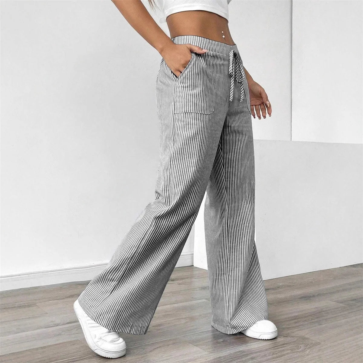 Stripe Wide-Leg Pants